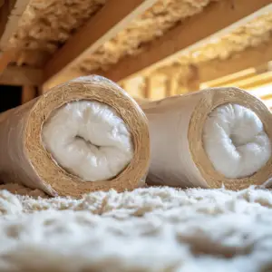 Ruller med isoleringsmateriale klar til hulmursisolering